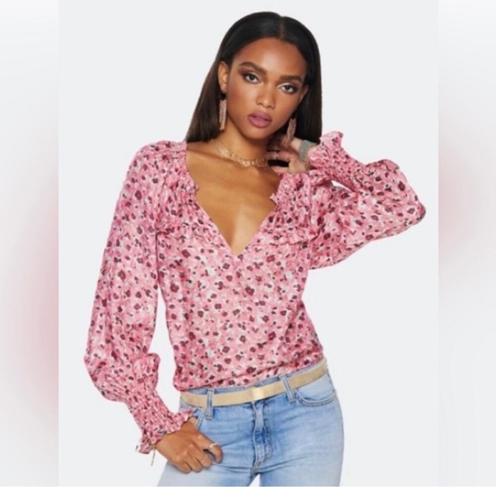 Ramy Brook Floral Silk Blend Long Sleeve Blouse in Pink Size XS NWT